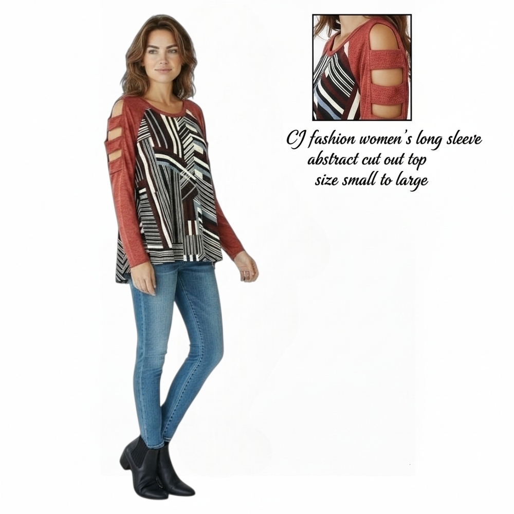 CY FASHION Women's New LongSleeve Cutout Abstract Top S/L